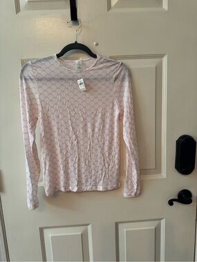 aerie Light Pink Bow Long-Sleeve Crewneck Sheer Top